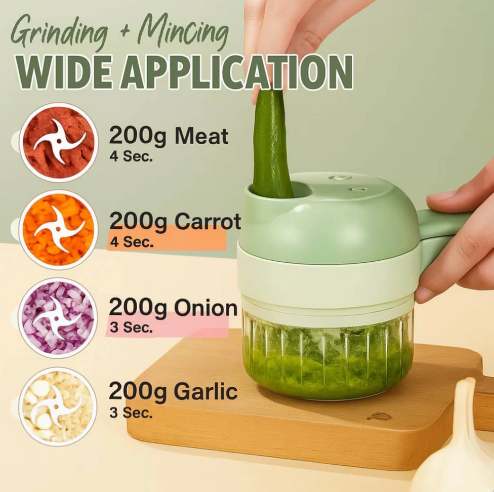 🥗 4 in 1 Portable Electric Vegetable Cutter Set