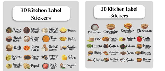 3D Premium Waterproof Kitchen Spice Jar Label Stickers (60 Pcs Set)