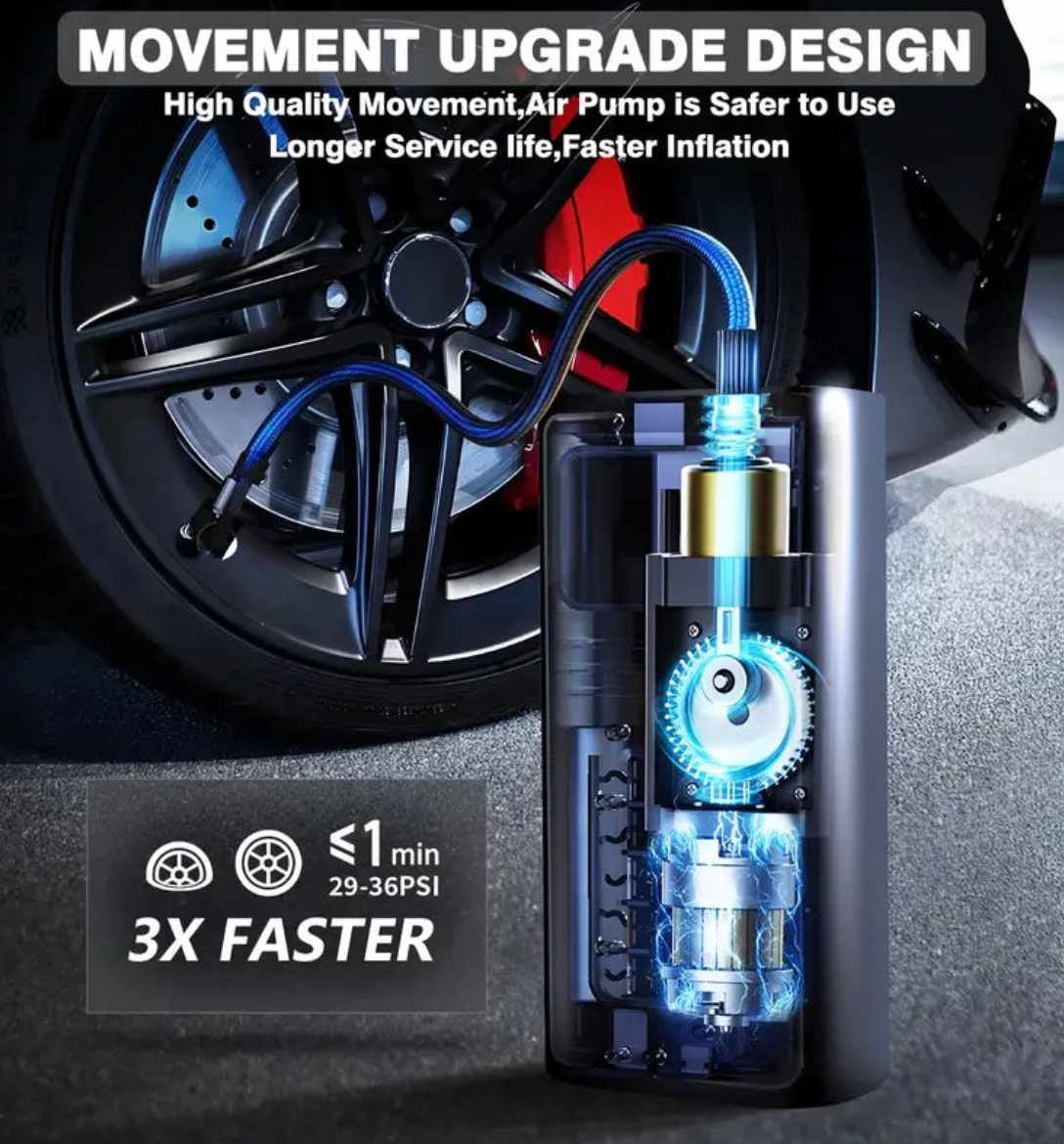 🔧 Portable Air Compressor Tire Inflator | 5000 MAH Battery |Torch